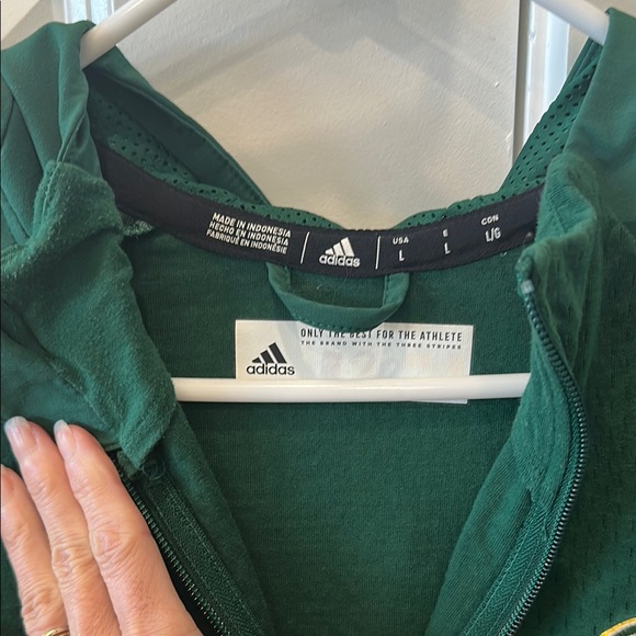 Adidas Jacket Green Zip-Up Athlete w/ Hood Mason Volleyball Mixed Media Sz L - Picture 7 of 9